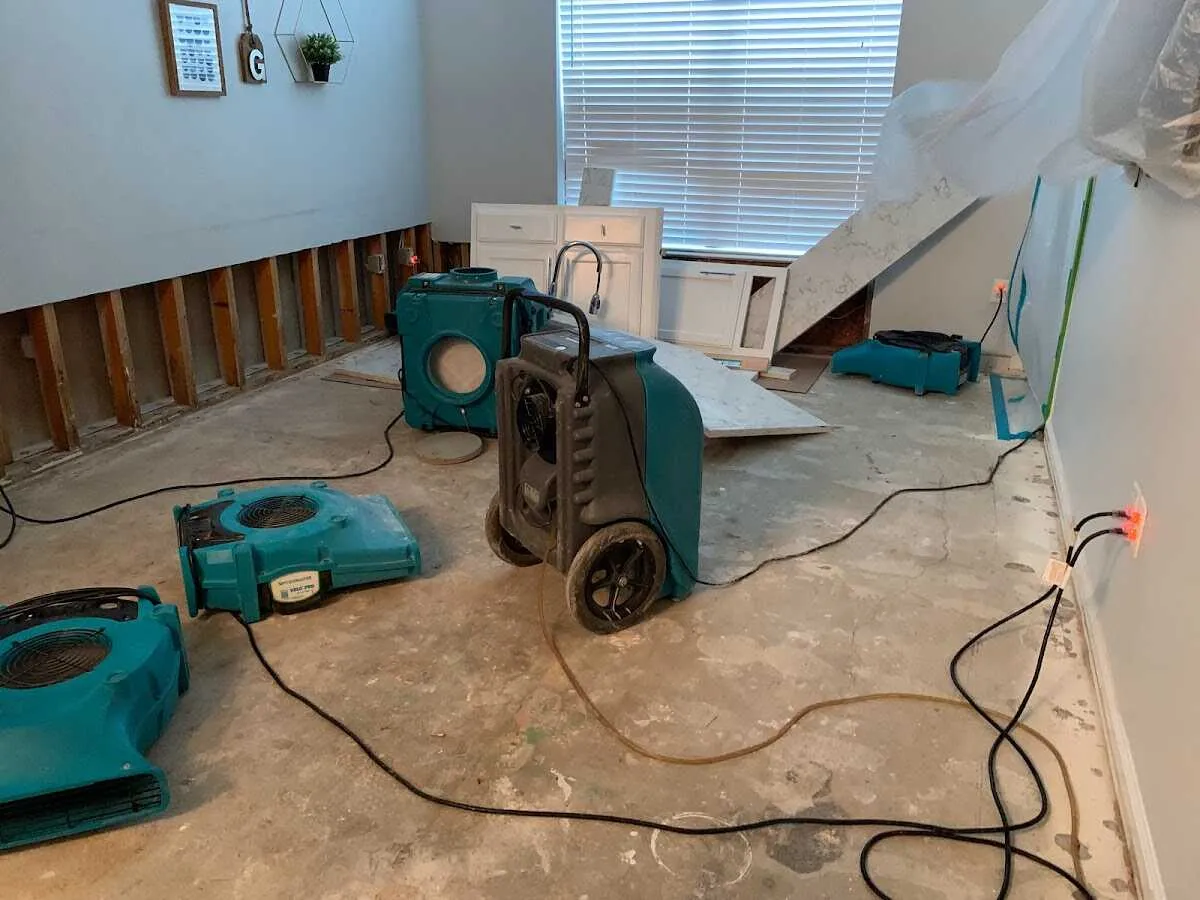 Dehumidifier in flood-cut room for Water Damage Restoration in Notre Dame
